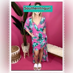NWT  ADRIENNE Tropical High Low Flowy Maxi Dress